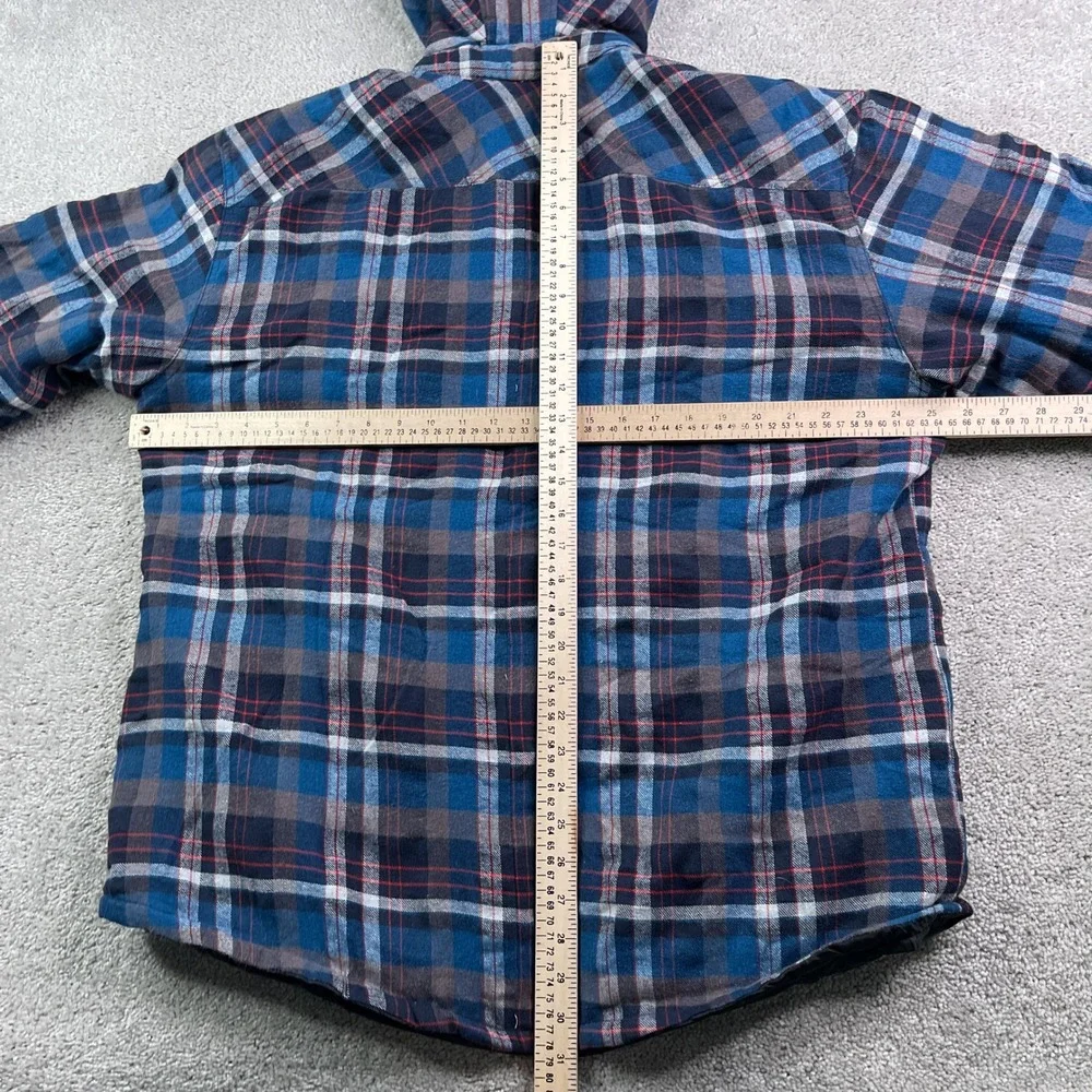 Burnside Shirt Jacket Mens 2XL Blue Plaid Quilted Lined Hooded Flannel Shacket